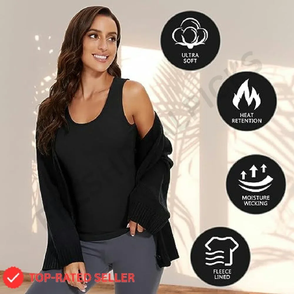 Fleece Lined Thermal Tank Top Sleeveless Warm Base Layer Chic Minimal